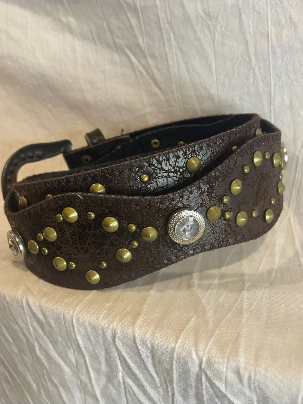 Y2K Boho Western Brown Studded Belt Rhinestone Buckle Coastal Cowgirl